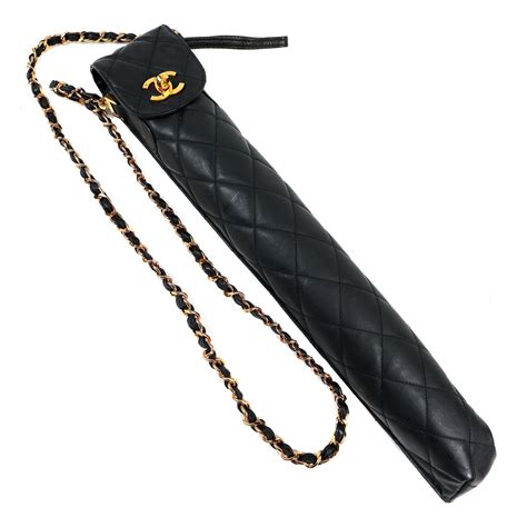 Chanel Black Umbrella and Quilted Case For Sale at 1stDibs